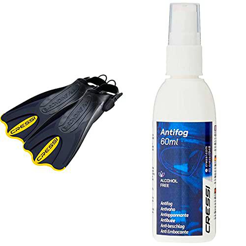 Cressi Palau Saf Aletas, Unisex, Negro/Amarillo + Premium Anti Fog Antivaho Spray para Máscara De Buceo/Gafas De Natación, 60 Ml