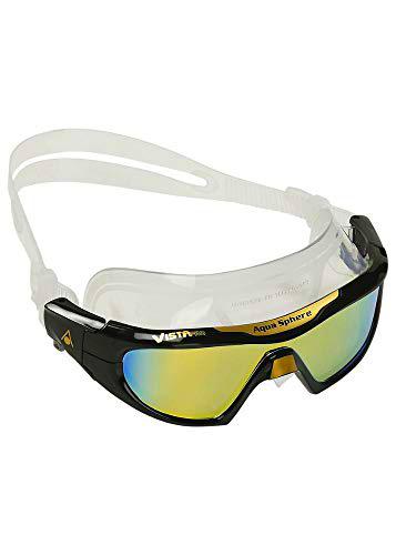 Aqua Sphere Vista Pro Máscara de natación, Unisex, Lente de Espejo de Titanio Negro/Dorado, L