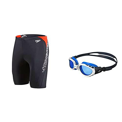 Speedo Boom Splice Bañador, Adult Male, Negra/Rojo + Futura Biofuse Flexiseal Gafas De Natación