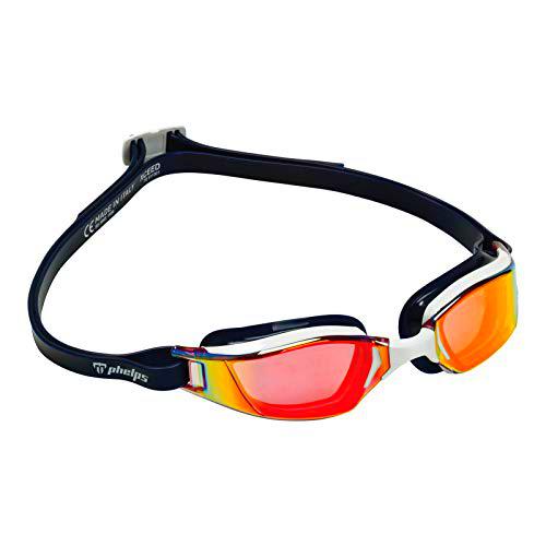 Phelps XCEED Gafas de natación, Unisex Adulto, Lente de Espejo de Titanio Blanco y Azul y Rojo