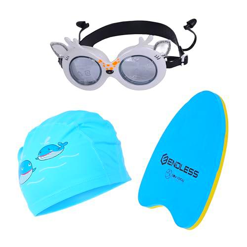 Endless Kids Swimming Adventure Set - Fun Goggles, Playful Cap &amp; Sturdy Kickboard| Anti-Fog