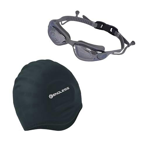 Endless High-Performance Swimming Cap and Goggles Combo Set | Premium Silicone Swim Cap with Anti-Fog